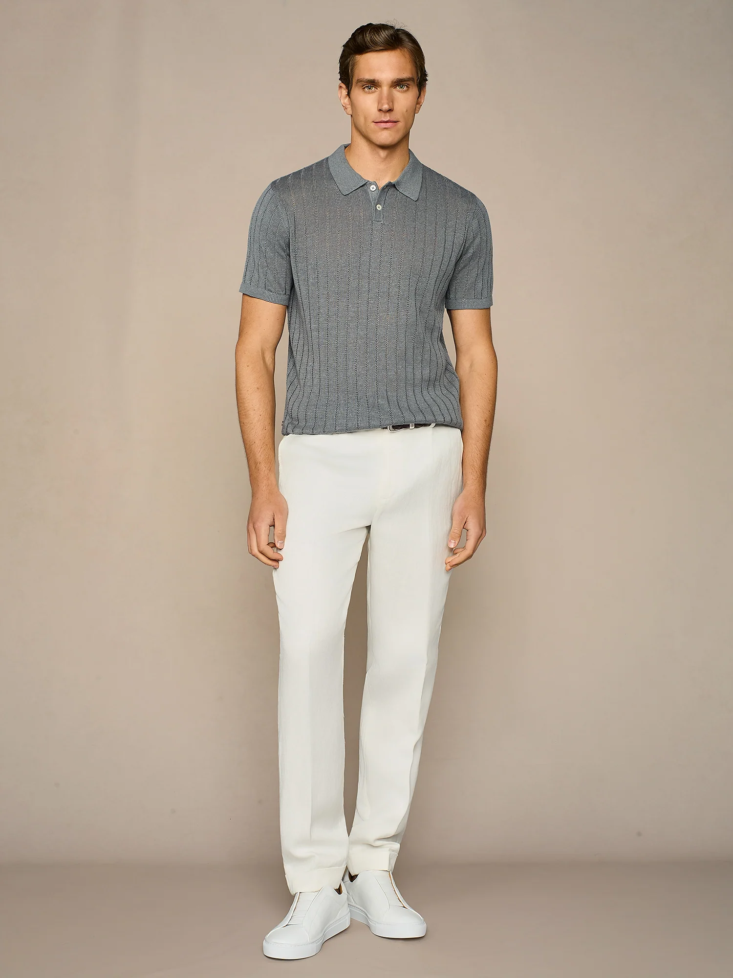 Polo in maglia pointelle ceruleo - Image 3
