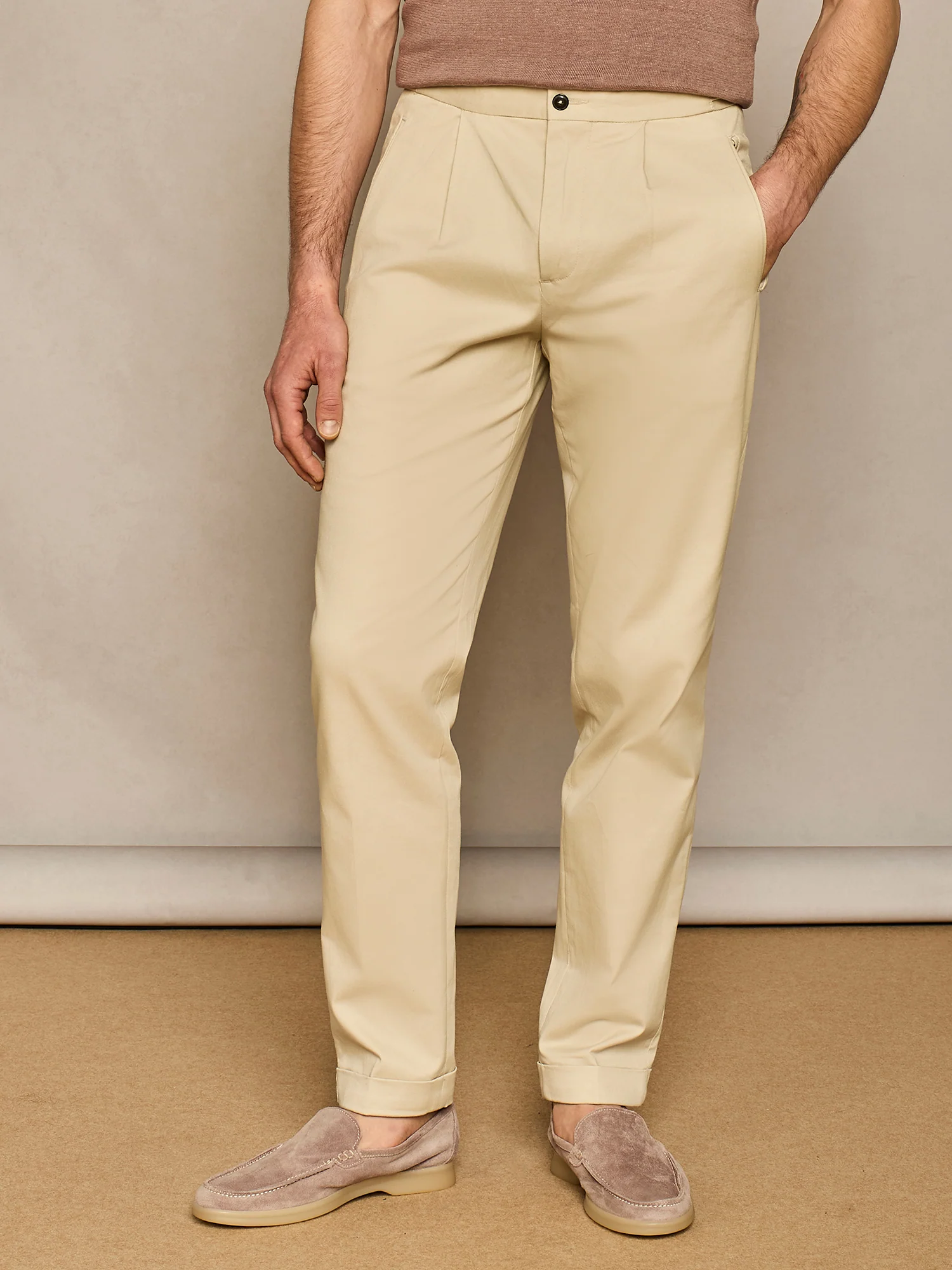 Pantalone in cotone con cintini burro - Image 2