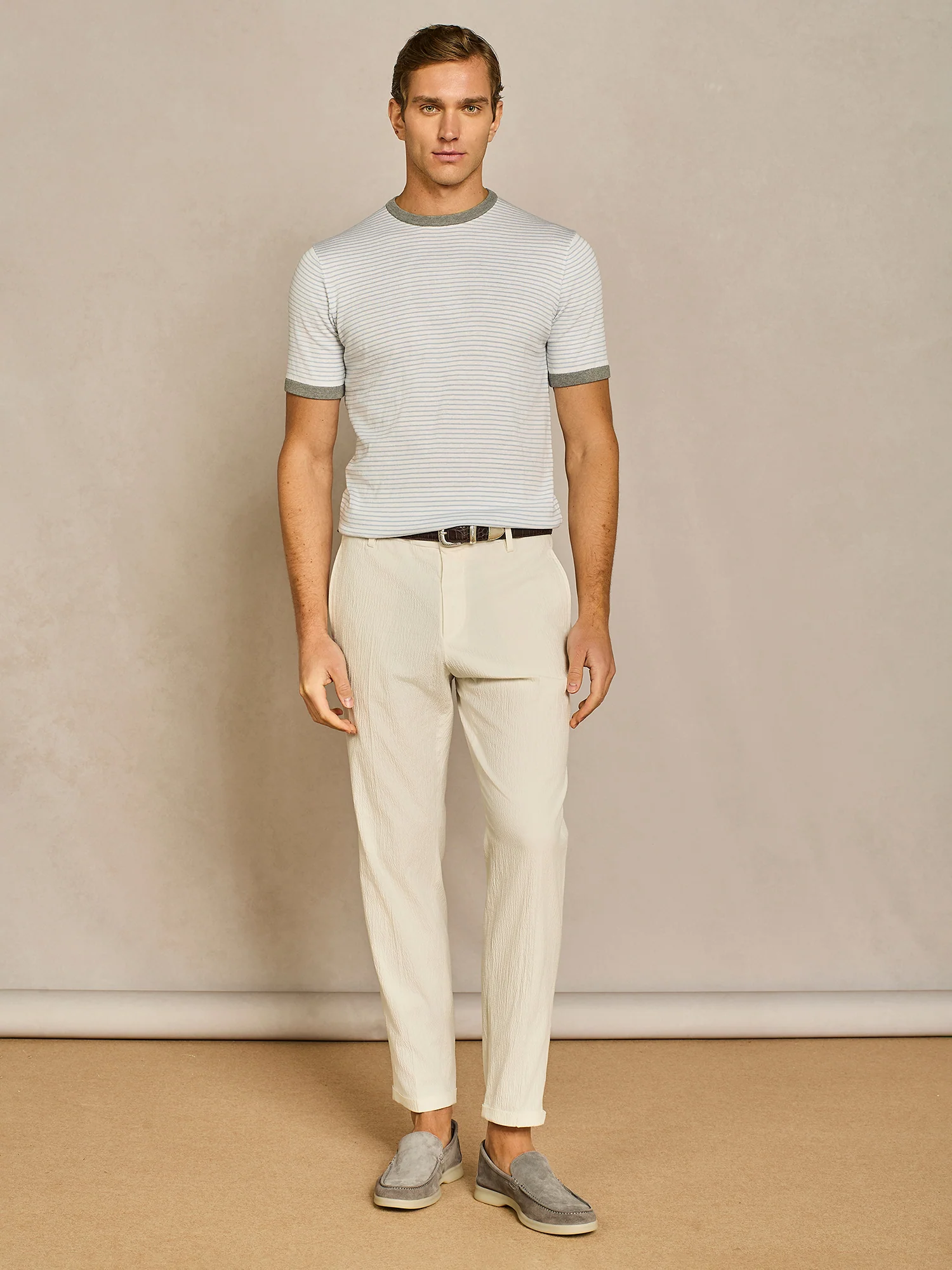 Pantalone leisure fit seersucker bianco