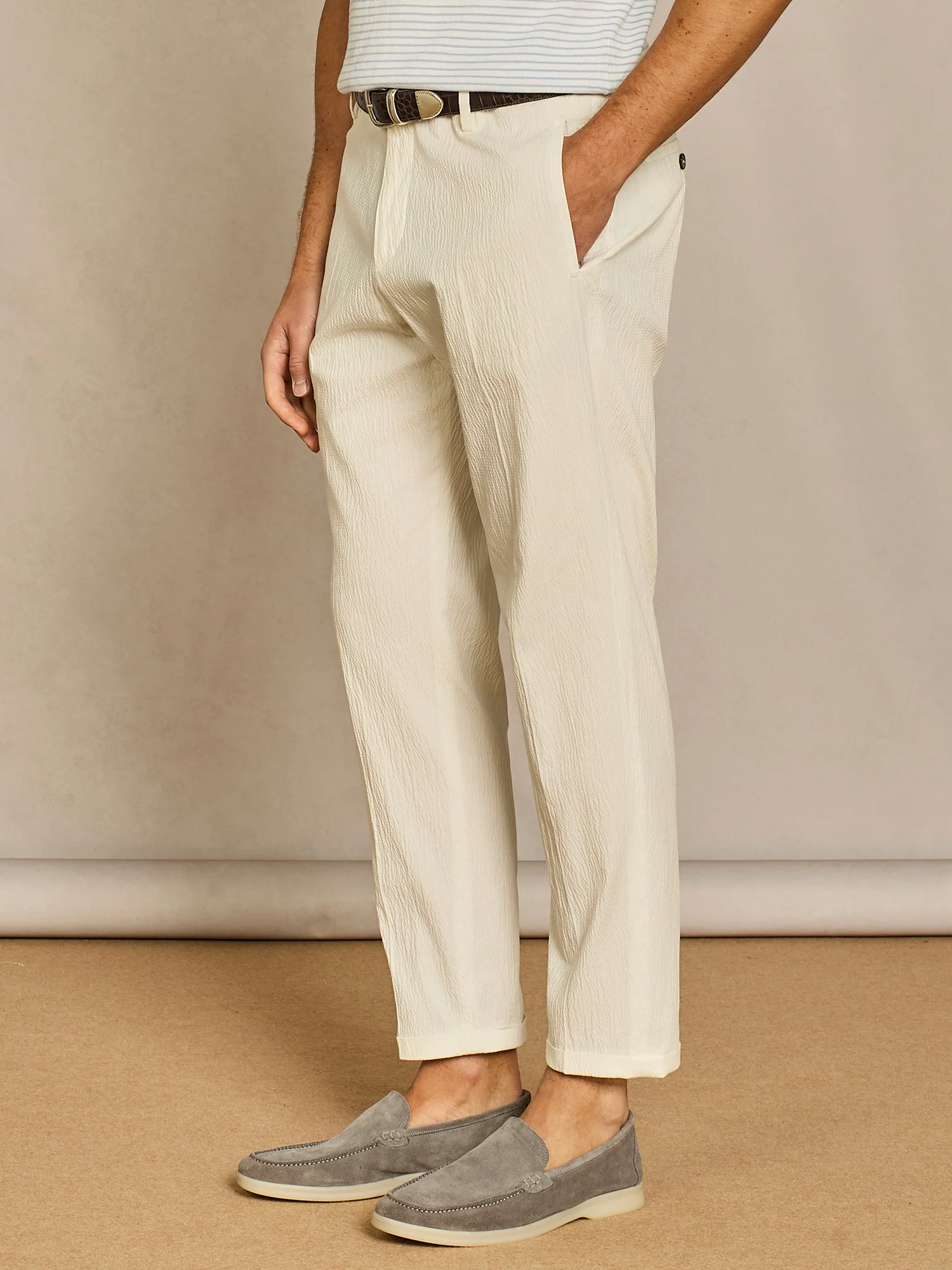 Pantalone leisure fit seersucker bianco - Image 3