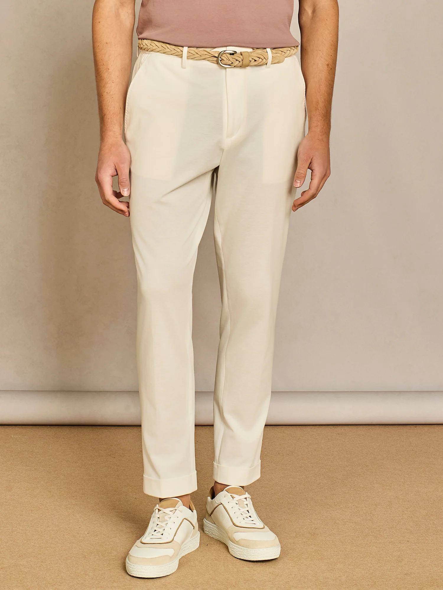 Pantalone con laccio in jersey piquet bianco - Image 2