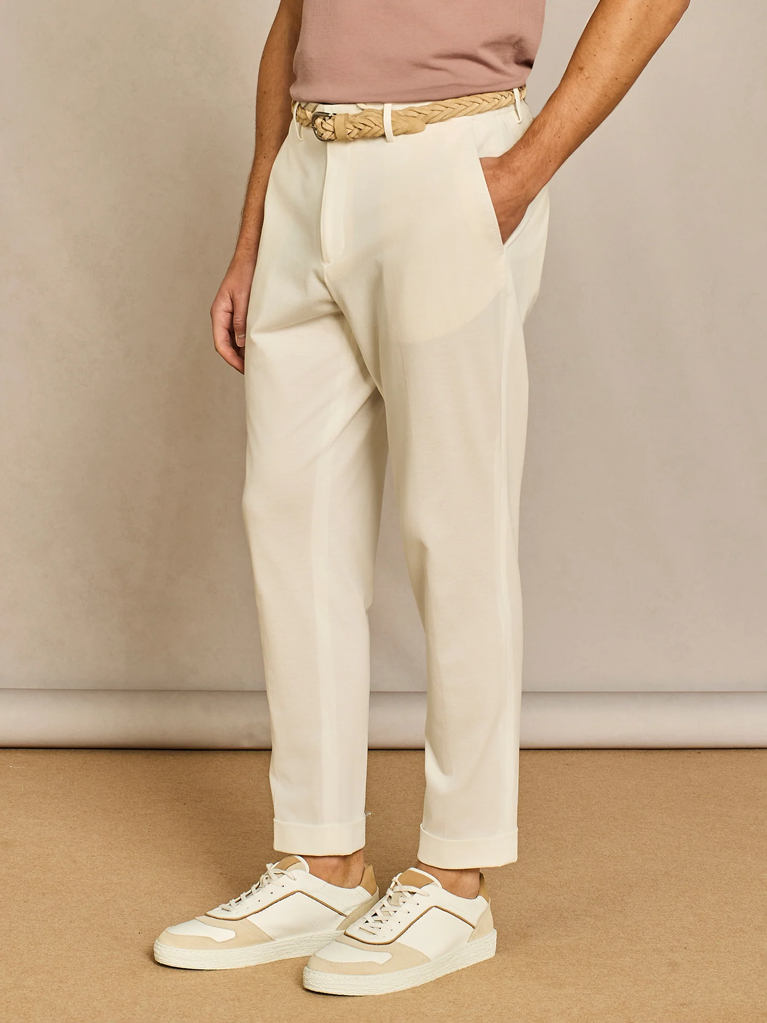Pantalone con laccio in jersey piquet bianco - Image 3