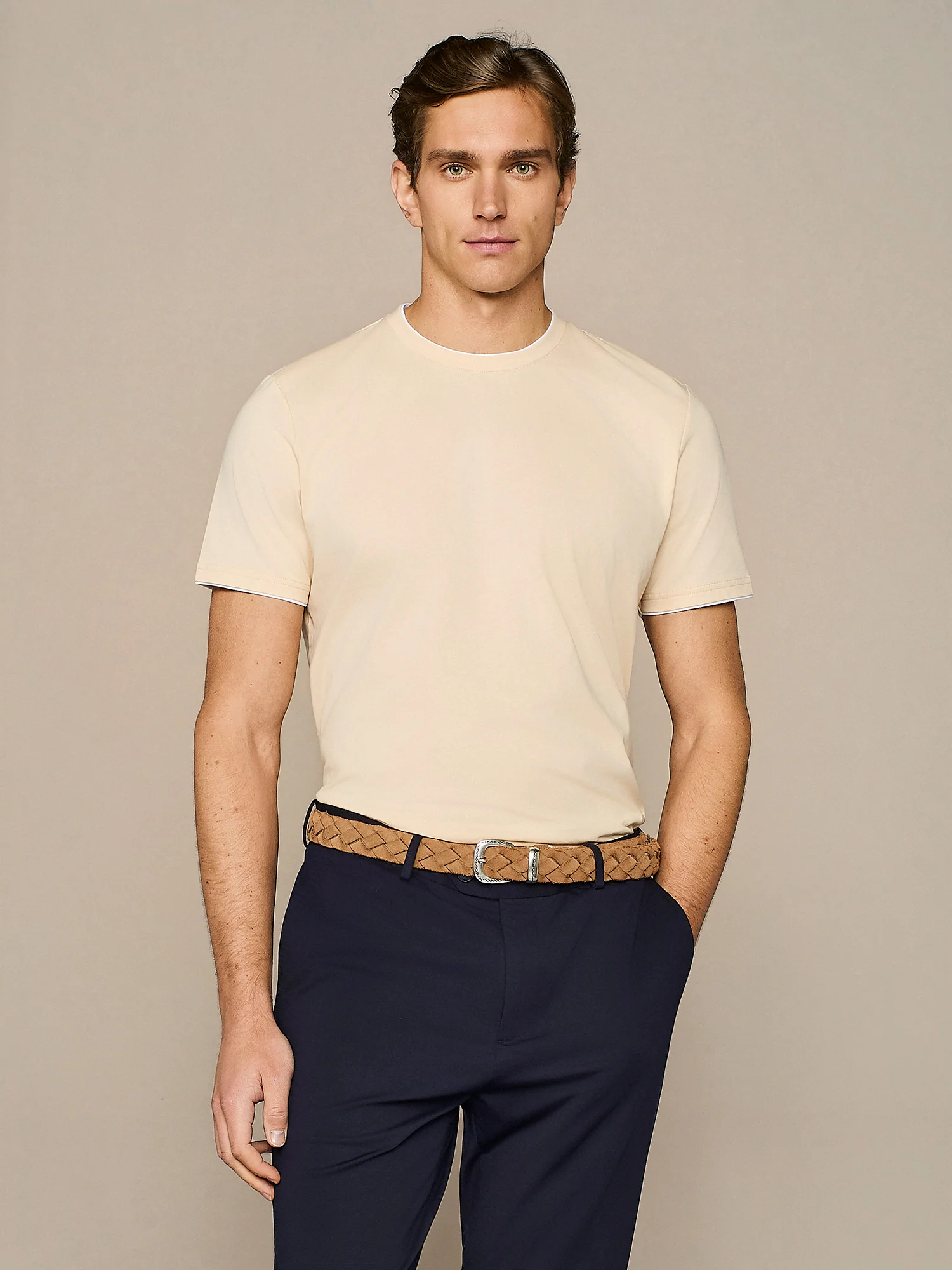 T-shirt doppio collo jersey apricot
