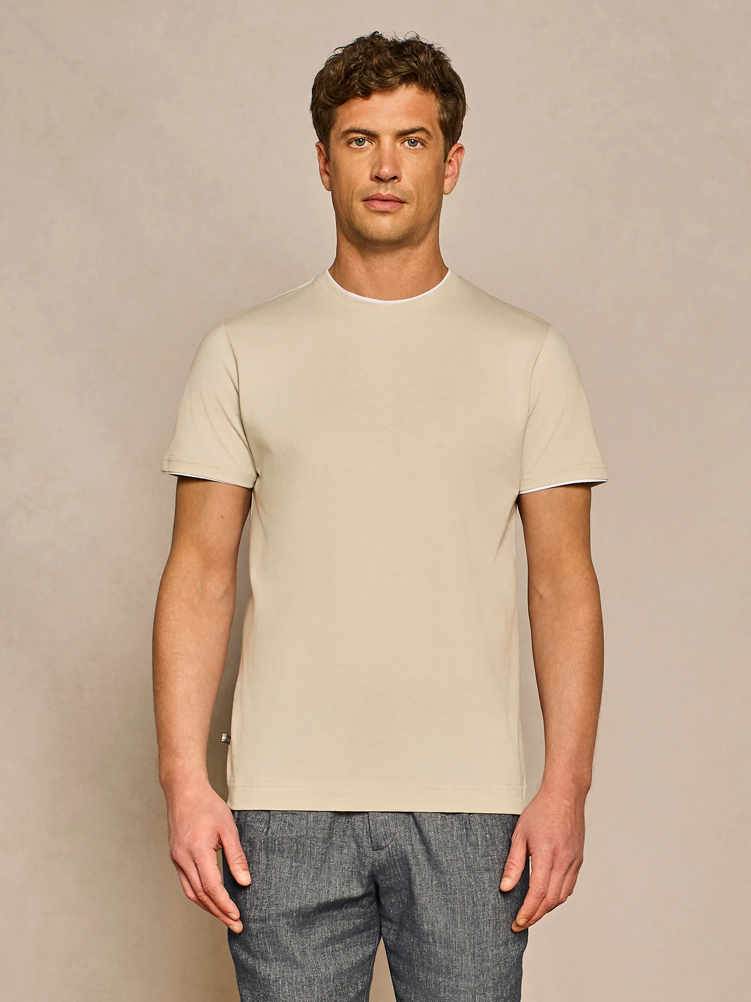 T-shirt doppio collo jersey burro