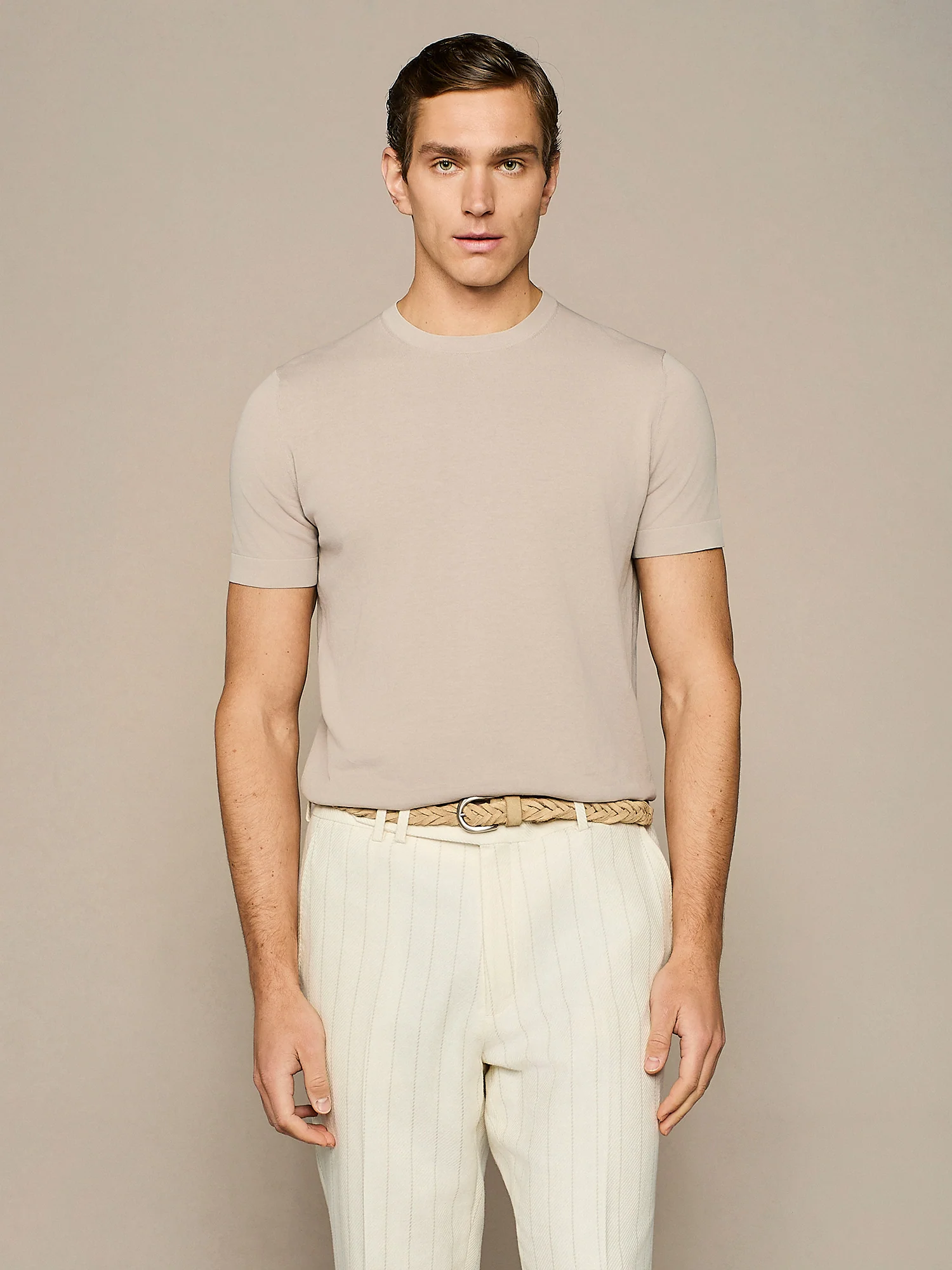 T-shirt crepe in maglia taupe
