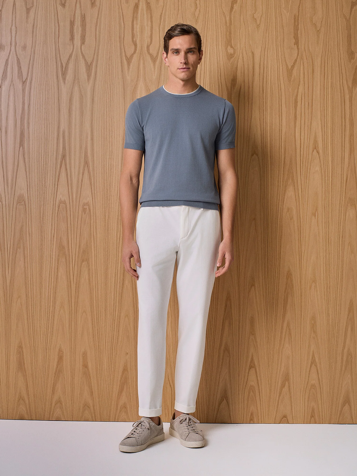 T-shirt doppio collo in maglia ceruleo - Image 3