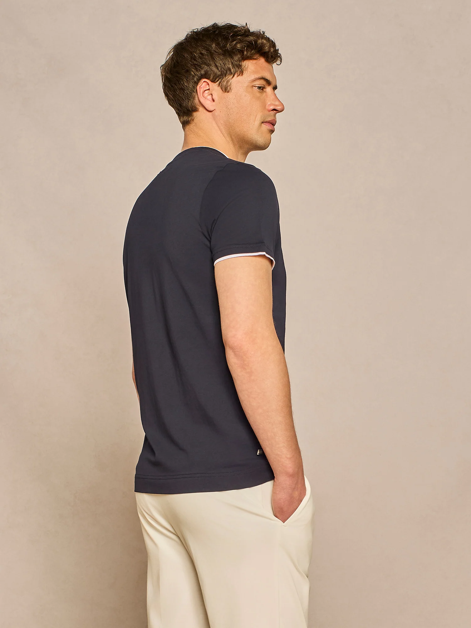 T-shirt doppio collo jersey blu - Image 4