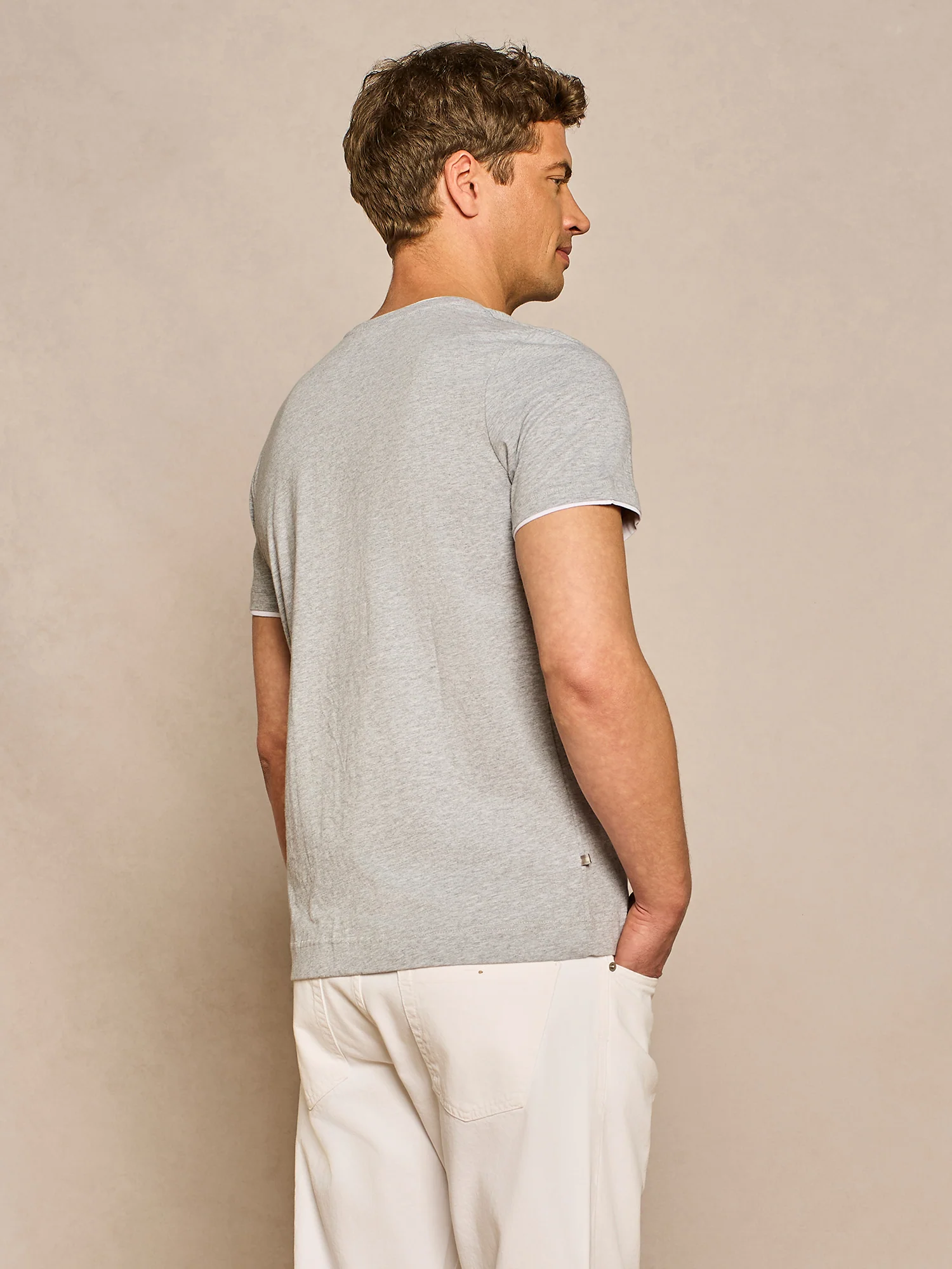 T-shirt doppio collo jersey grigio - Image 4