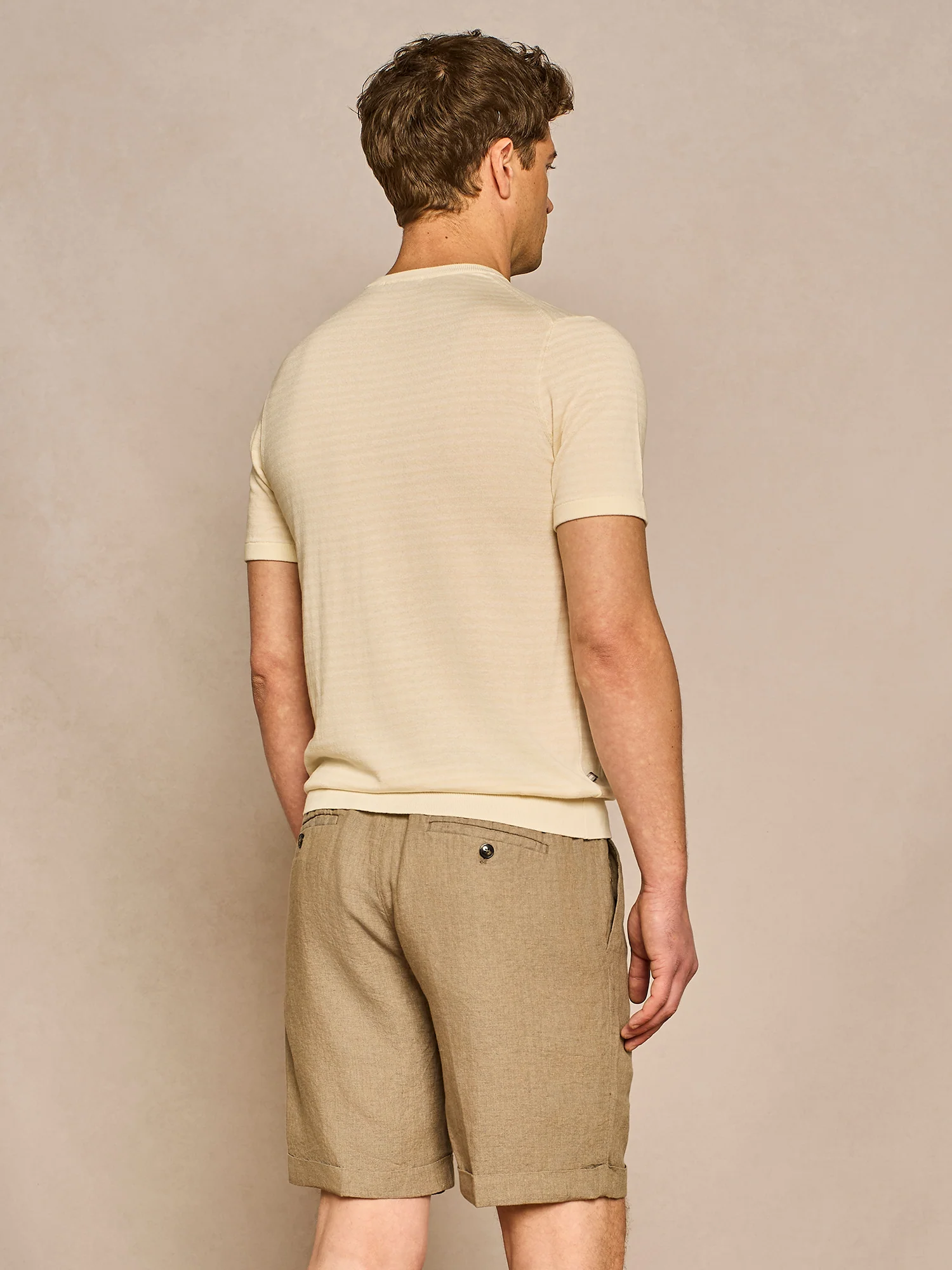 T-shirt in maglia a righe beige - Image 4