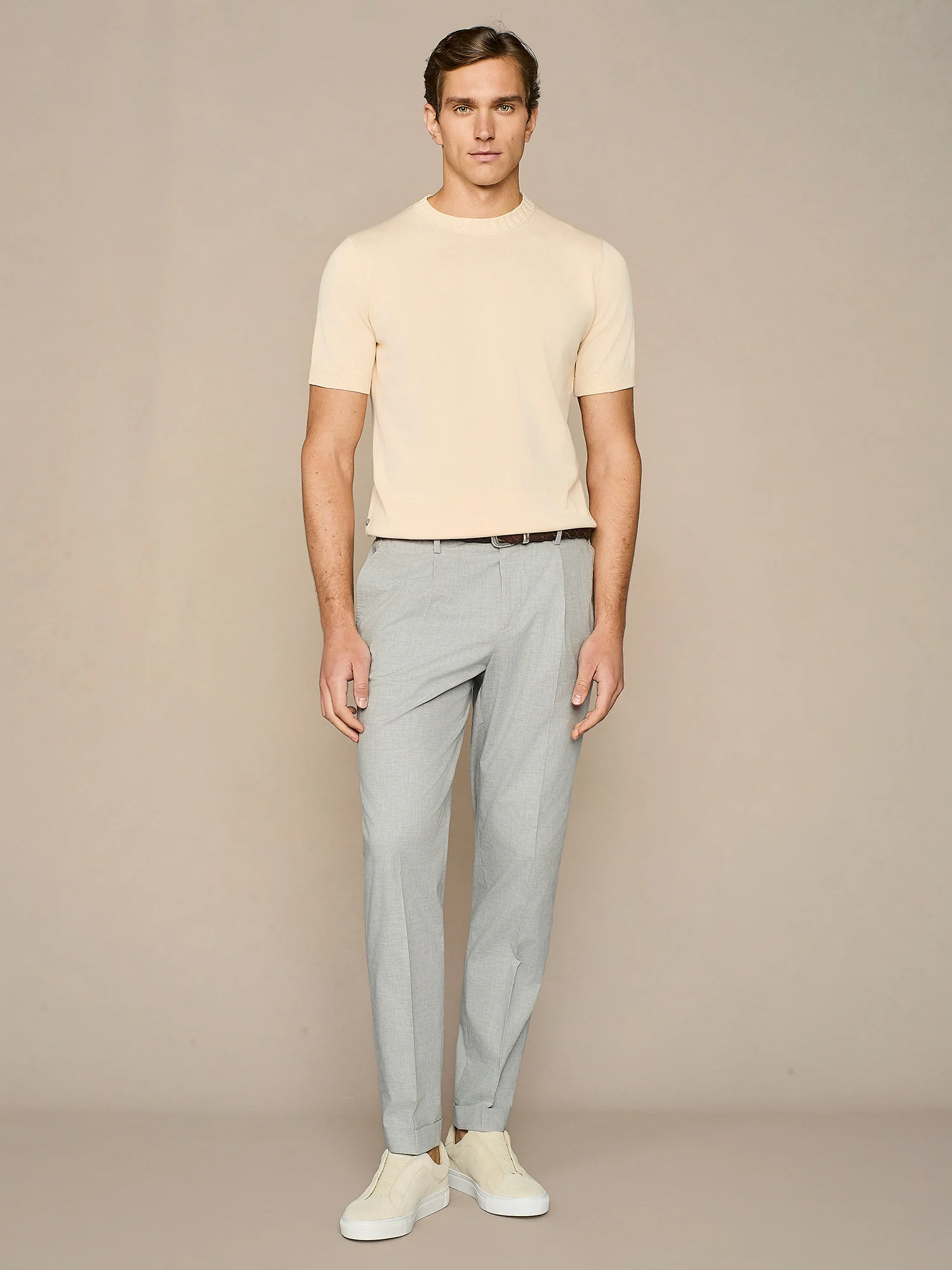 T-shirt in maglia in cotone lavato apricot - Image 3