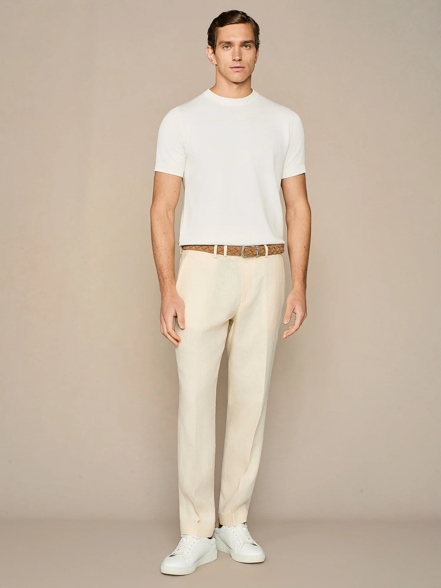 T-shirt in maglia in cotone lavato bianca - Image 3