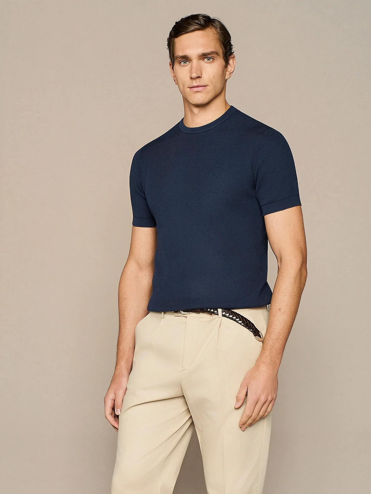 T-shirt in maglia costa inglese blu - Image 2