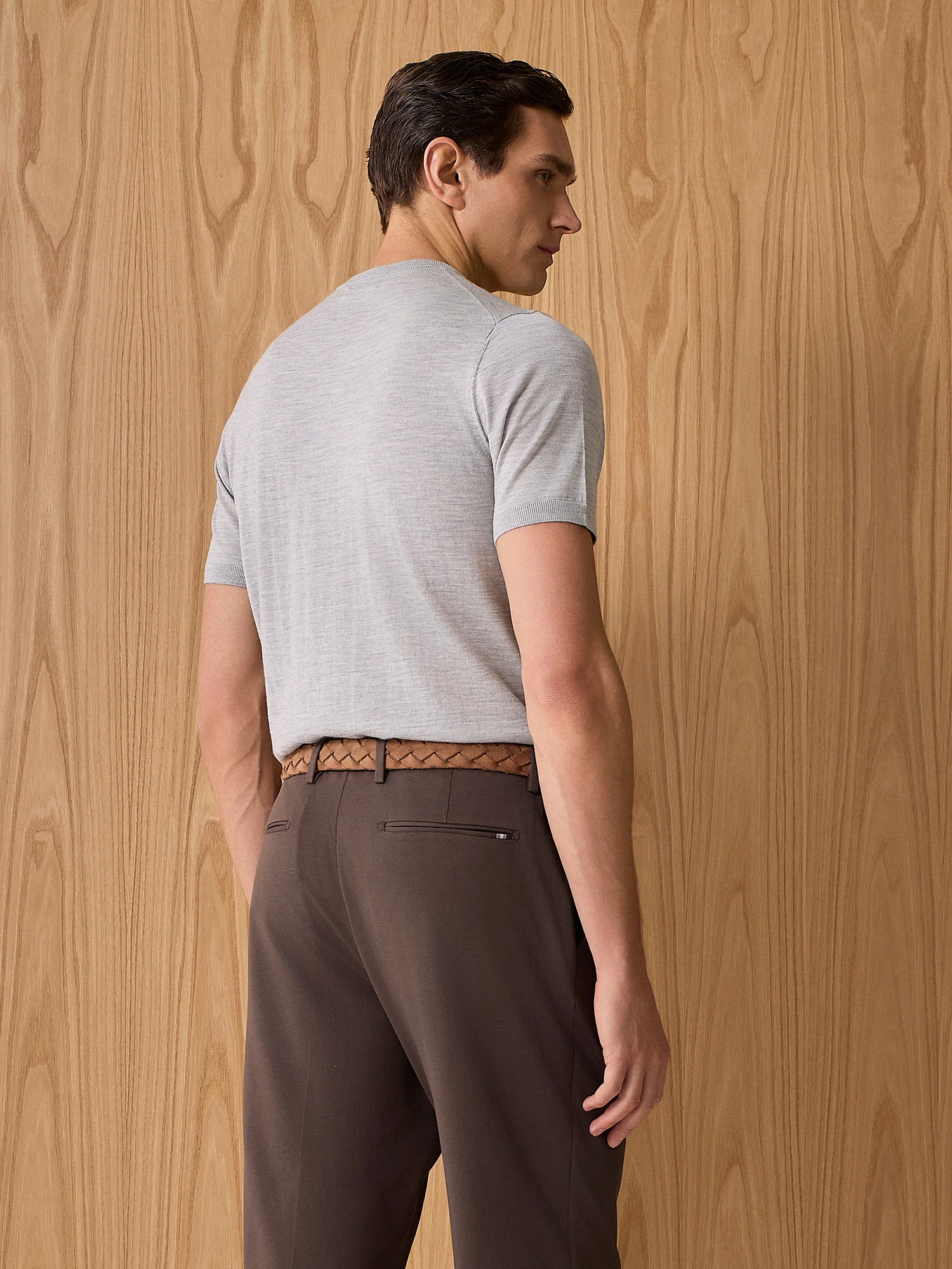 T-shirt in maglia misto seta e cashmere grigio - Image 4