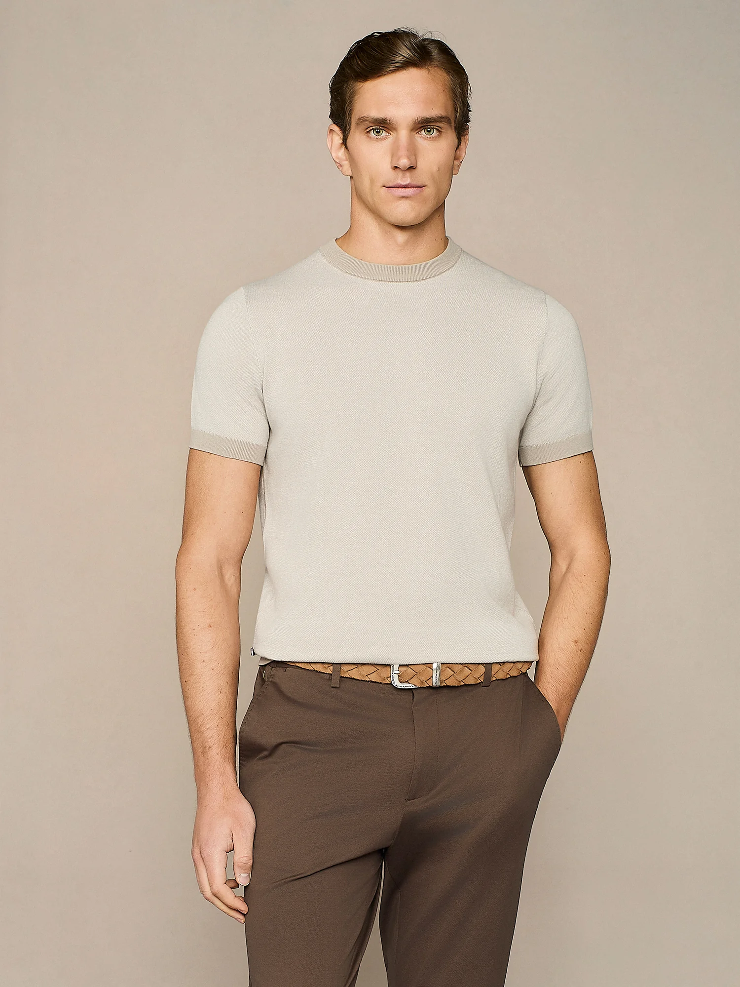 T-shirt in maglia piquet taupe