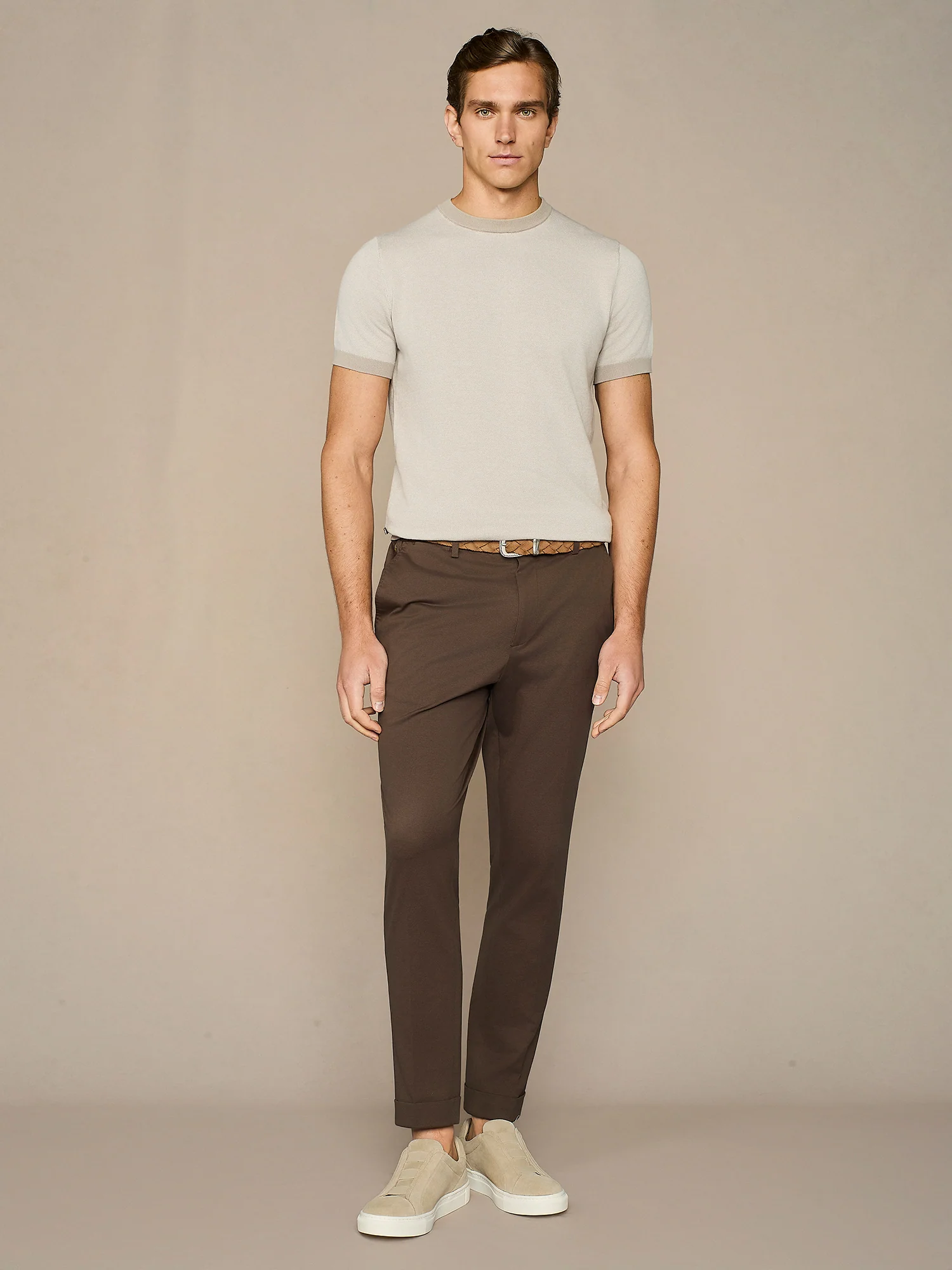 T-shirt in maglia piquet taupe - Image 3
