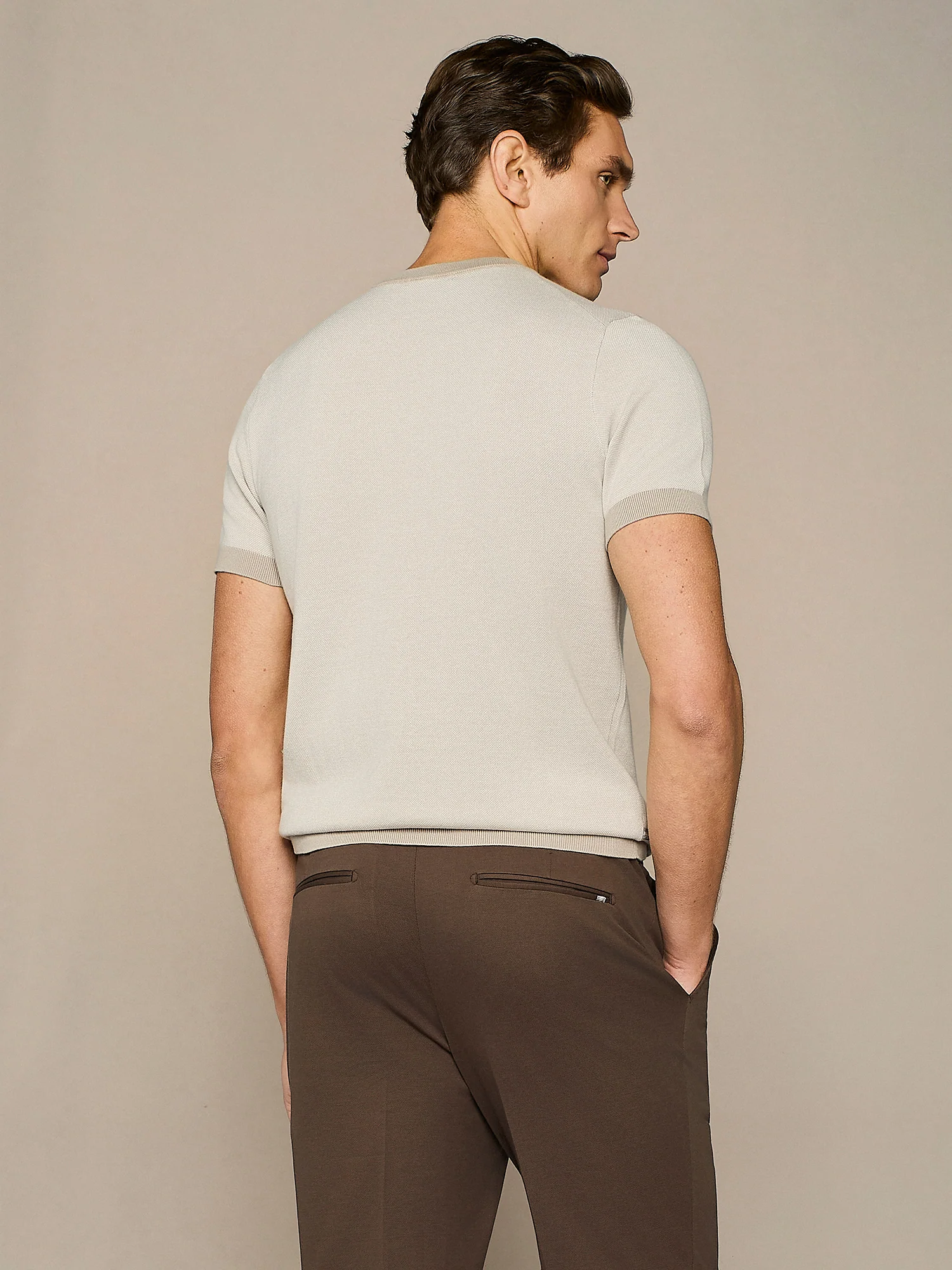 T-shirt in maglia piquet taupe - Image 4
