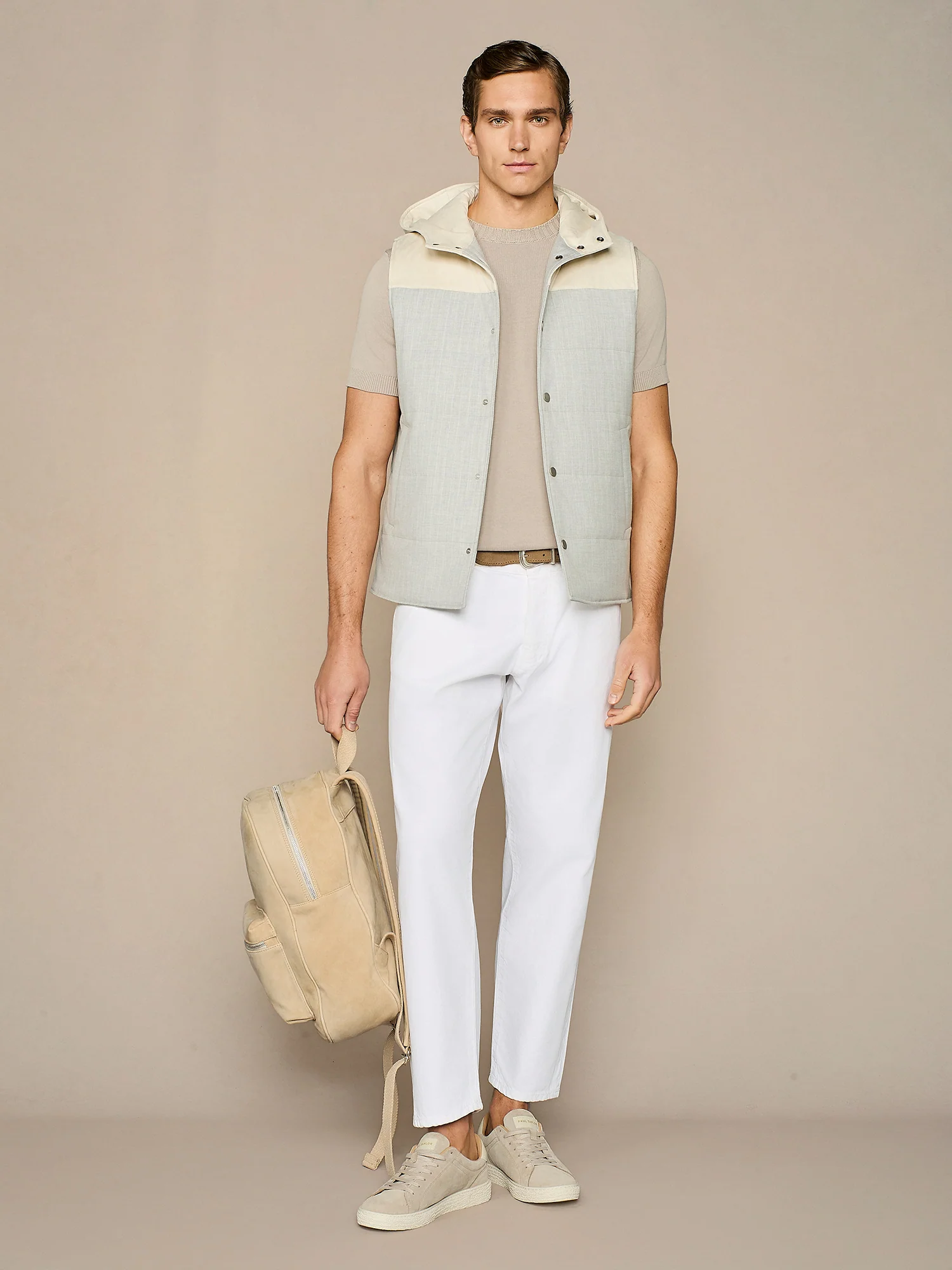 T-shirt in maglia in cotone lavato taupe - Image 5