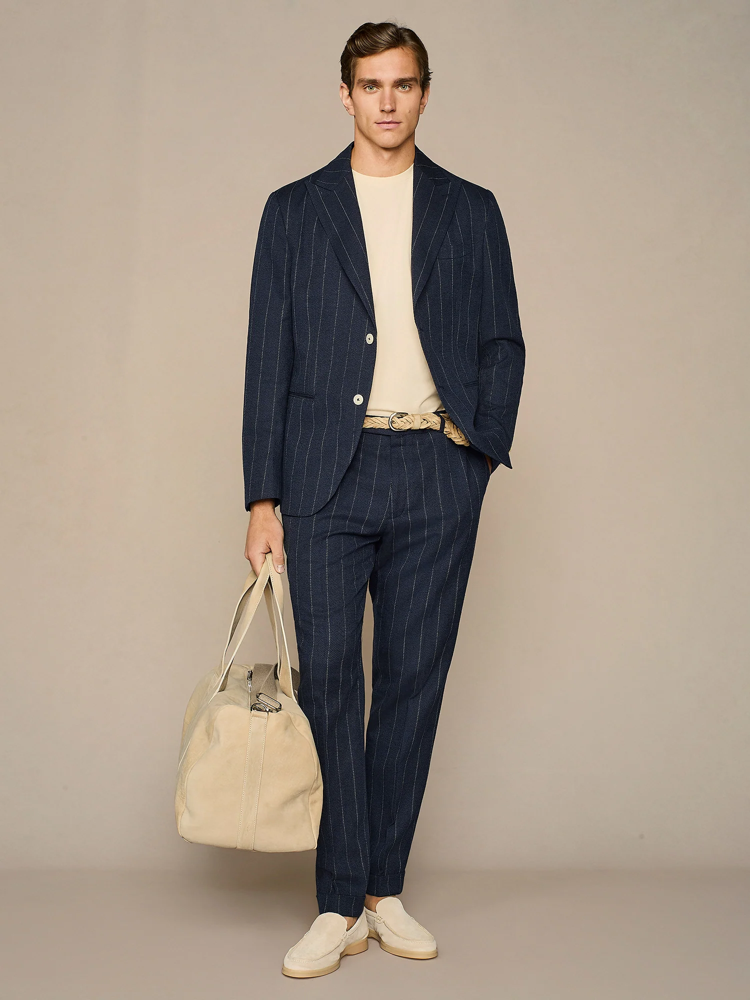 Giacca misto lino gessata navy - Image 3