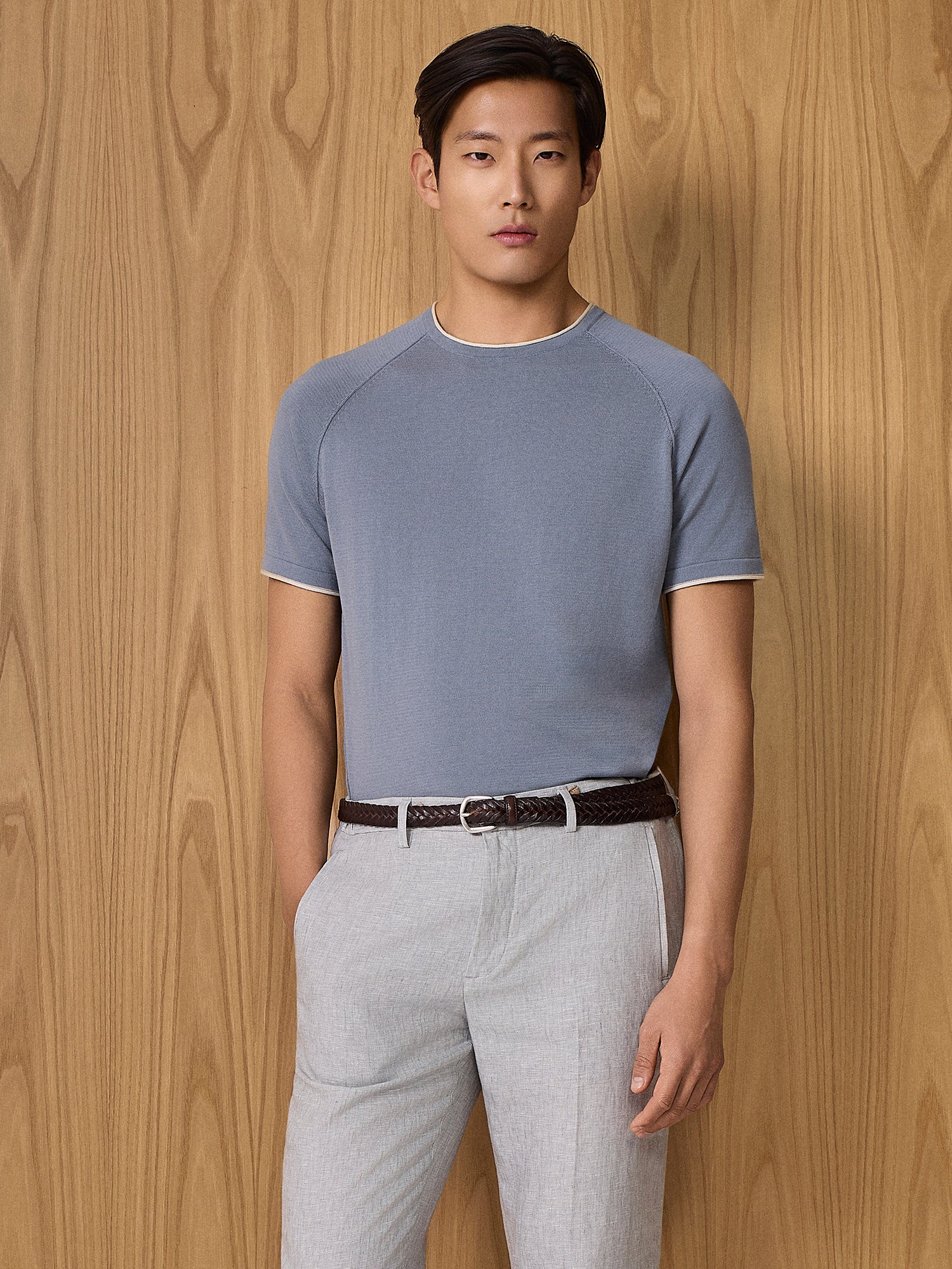 T-shirt roll-end in maglia ceruleo