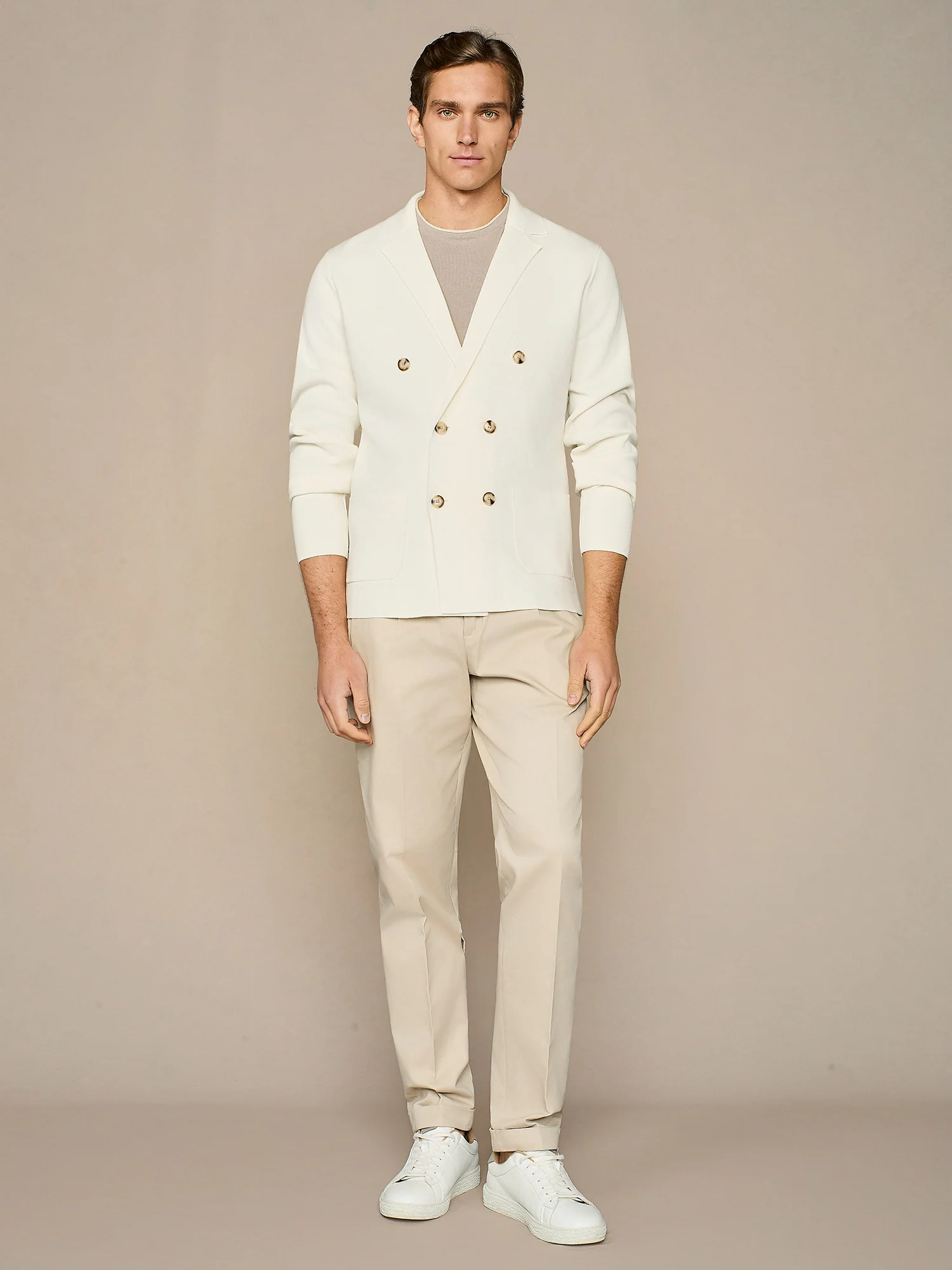 Giacca doppiopetto in maglia bianco - Image 3